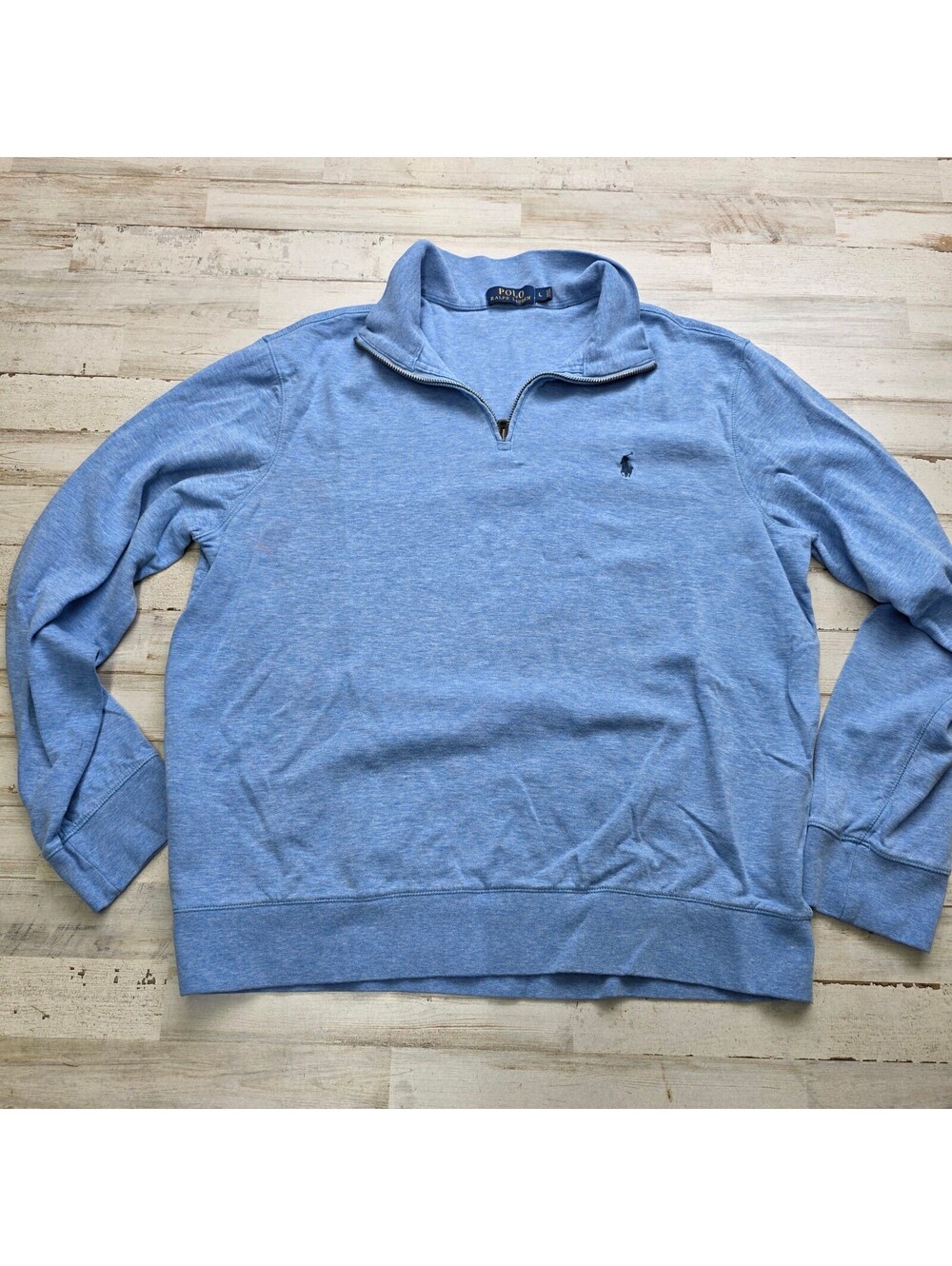 Polo Ralph Lauren 1/4 Zip Pullover L Light Blue Cotton Viscose Sweatshirt Pony